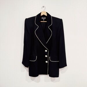 Vintage 1980s SOLINI Black Blazer with Rhinestone Trim